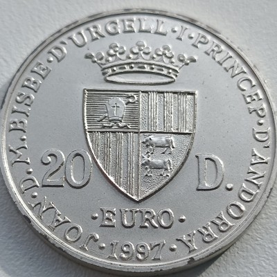 Andora. 20 denarų 1997 m. Sidabras, auksas.