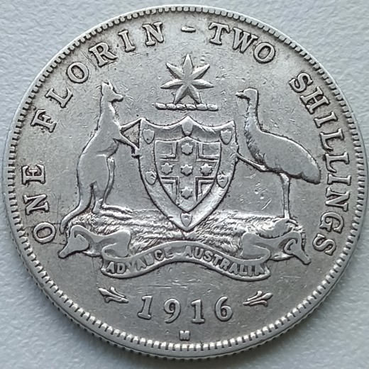 Australija. 2 šilingai 1916 m. Sidabras Australija. 2 šilingai 1916 m. Sidabras