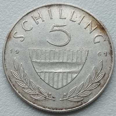 Austrija. 5 šilingai 1961 m. Sidabras. Austrija. 5 šilingai 1961 m. Sidabras.