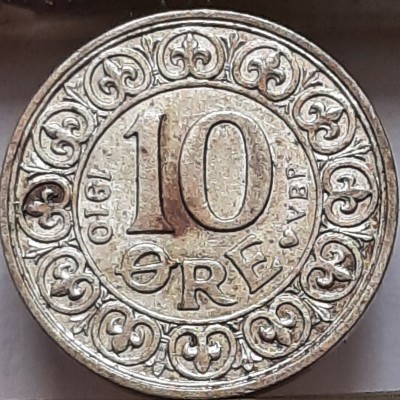 Danija 10 erių 1910 KM#807 Sidabras (B103)