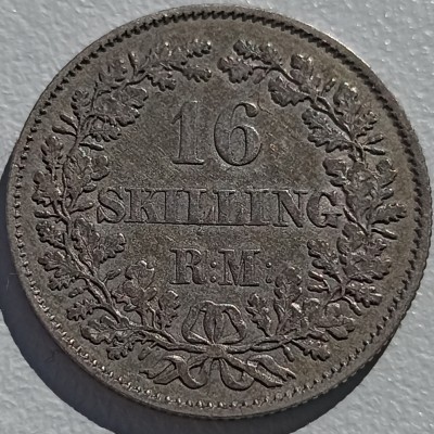 Danija. 16 skilingų 1857 m. Sidabras.
