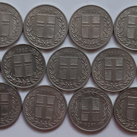 Islandija 13 monetų 25 eirės 1946-1964 KM#11 (B94)