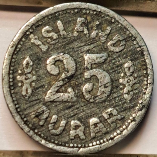 Islandija 25 Aurai 1942 KM#2a (B54) Islandija 25 Aurai 1942 KM#2a (B54)