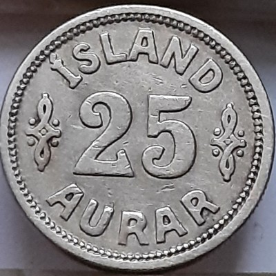 Islandija 25 eirės 1922 KM#2 (B89)