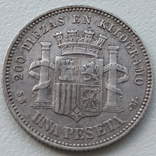 Ispanija. 1 peseta 1869 m. Sidabras. Ispanija. 1 peseta 1869 m. Sidabras.