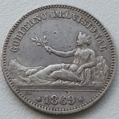 Ispanija. 1 peseta 1869 m. Sidabras.