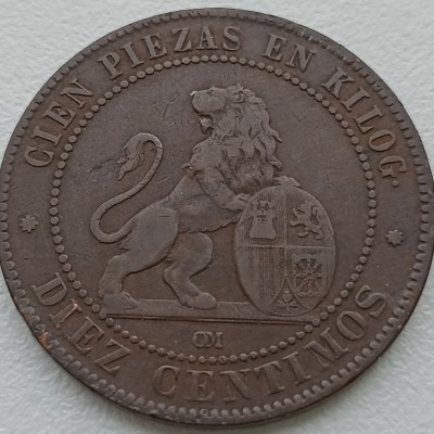 Ispanija. 10 centimų 1870 m.