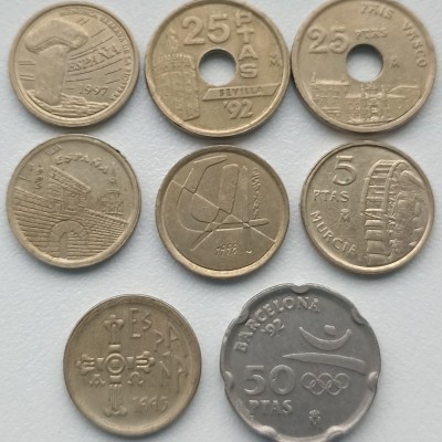 Ispanija. Skirtingos monetos 8 vienetai. Ispanija. Skirtingos monetos 8 vienetai.