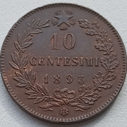 Italija. 10 centezimų 1893 m.