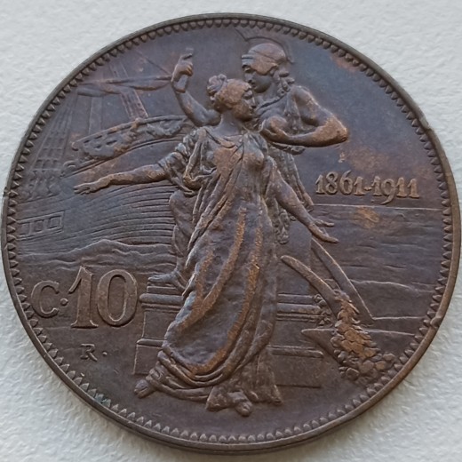 Italija. 10 centezimų 1911 m.