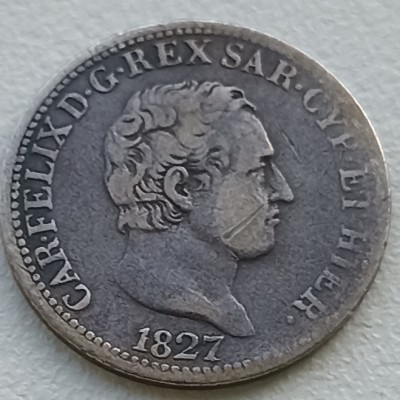 Italija. Sardinija. 50 centesimų 1827 m. Sidabras.