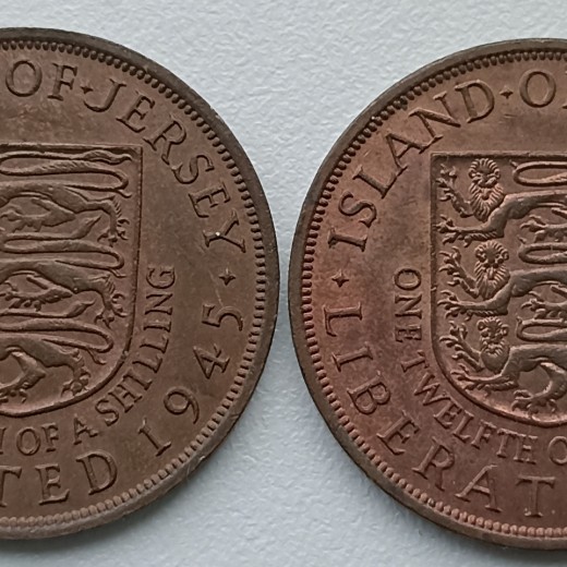Jersey. Dvi monetos 1945 m. Jersey. Dvi monetos 1945 m.