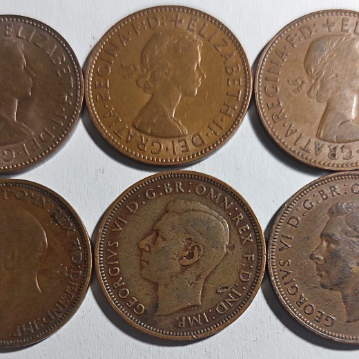 JUNGTINĖ KARALYSTĖ 1/2 PENSO LOTAS 6 VNT. JUNGTINĖ KARALYSTĖ 1/2 PENSO LOTAS 6 VNT.
