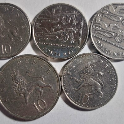 JUNGTINĖ KARALYSTĖ 10 PENSŲ LOTAS 5 VNT.