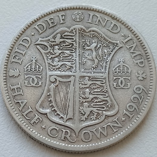 Jungtinė karalystė. 1/2 kronos 1929 m. Sidabras Jungtinė karalystė. 1/2 kronos 1929 m. Sidabras