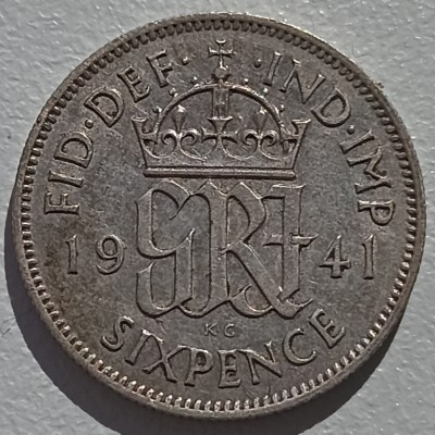 Jungtinė Karalystė. 6 pencai 1941 m. Sidabras.