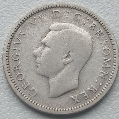 Jungtinė Karalystė. 6 pencai 1944 m. Sidabras.