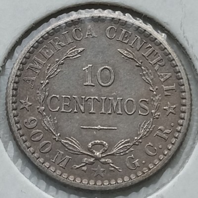 Kosta rika. 10 sentimų 1905 m. Sidabras.