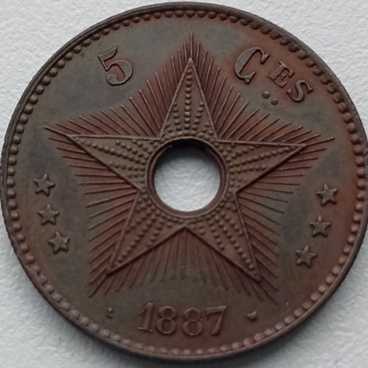 Laisvoji Kongo Valstybė. 5 santimai 1887 m. Laisvoji Kongo Valstybė. 5 santimai 1887 m.