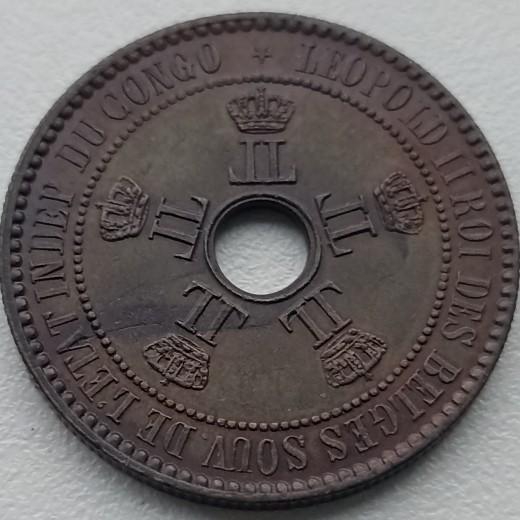 Laisvoji Kongo Valstybė. 5 santimai 1887 m. Laisvoji Kongo Valstybė. 5 santimai 1887 m.