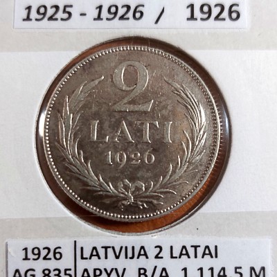 LATVIJA 2 LATAI 1926 m. SIDABRAS