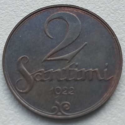 Latvija. 2 santimai 1922 m.