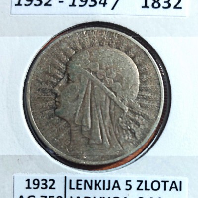 LENKIJA 5 ZLOTAI 1932 m. SIDABRAS