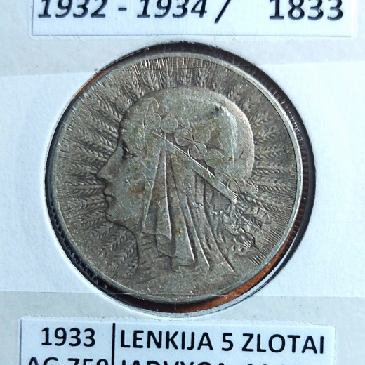 LENKIJA 5 ZLOTAI 1933 m. SIDABRAS