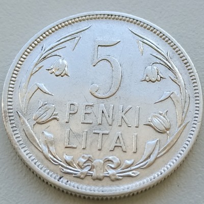 Lietuva. 5 litai 1925 m. Sidabras