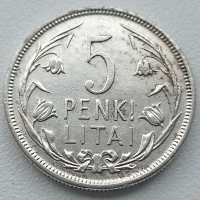 Lietuva. 5 litai 1925 m. Sidabras
