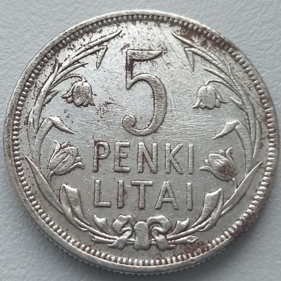 Lietuva. 5 litai 1925 m. Sidabras