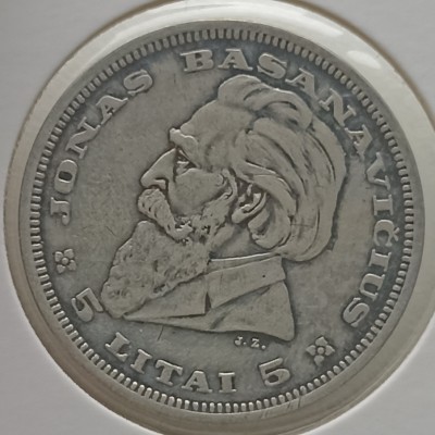 Lietuva. 5 litai Basanavičius 1936 m. Sidabras