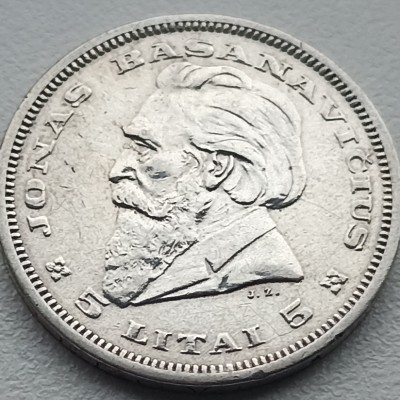 Lietuva. 5 litai Basanavičius 1936 m. Sidabras