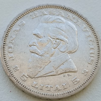 Lietuva. 5 litai Basanavičius 1936 m. Sidabras