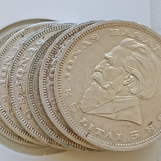 Lietuva. 6 vienetai. 5 litai Basanavičius 1936 m. Sidabras. Lietuva. 6 vienetai. 5 litai Basanavičius 1936 m. Sidabras.