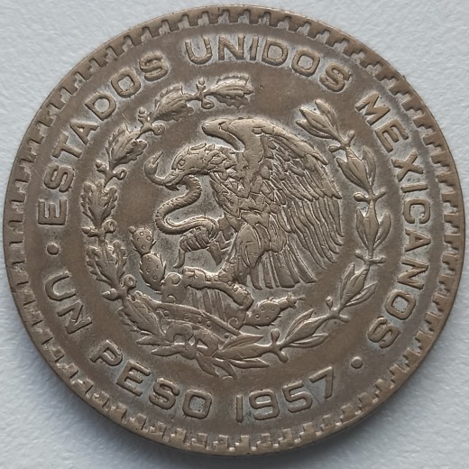 Meksika. 1 pesas 1957 m. Sidabras. Meksika. 1 pesas 1957 m. Sidabras.