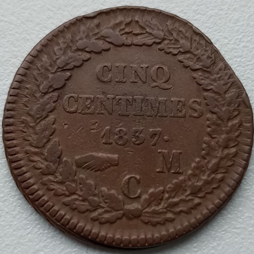 Monakas. 5 santimai 1837 m. Monakas. 5 santimai 1837 m.