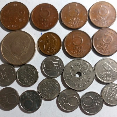 NORVEGIJA MONETŲ LOTAS 19 VNT. NORVEGIJA MONETŲ LOTAS 19 VNT.