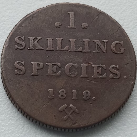 Norvegija. 1 skilingas 1819 m. Norvegija. 1 skilingas 1819 m.