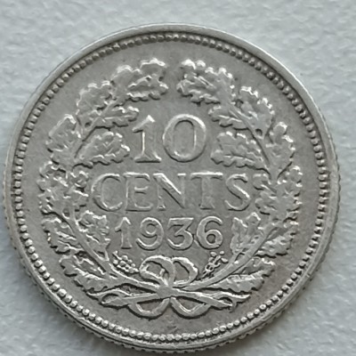 Nyderlandai. 10 centai 1936 m. Sidabras.