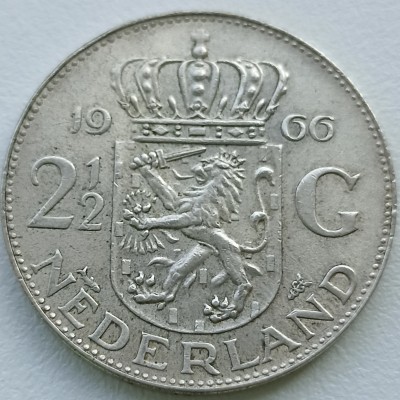 Nyderlandai. 2 1/2 Guldeno 1966 m. Sidabras.