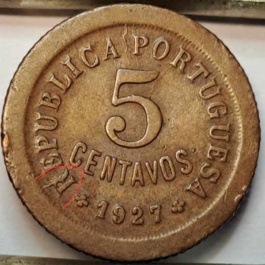 Portugalija 5 sentavai 1927 KM#572 (B72) Portugalija 5 sentavai 1927 KM#572 (B72)