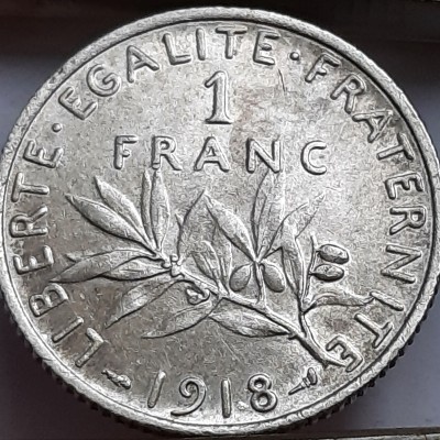 Prancūzija 1 Frankas 1918 Sidabras (B223)