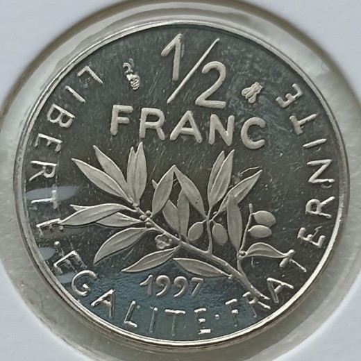 Prancūzija. 1/2 franko 1997 m. Lygus gurtas. Prancūzija. 1/2 franko 1997 m. Lygus gurtas.