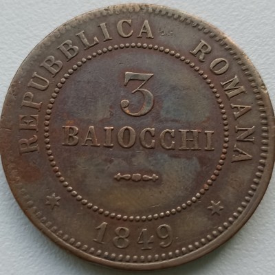 Romos respublika. 3 baiocchi 1849 m.