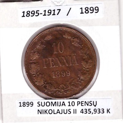 SUOMIJA 10 PENSŲ 1899 m.