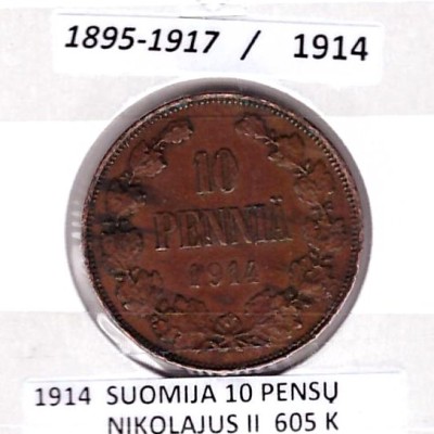 SUOMIJA 10 PENSŲ 1914 m.