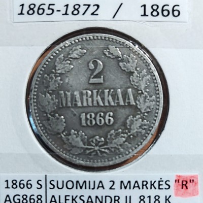 SUOMIJA 2 MARKĖS 1866 m. SIDABRAS (reta)