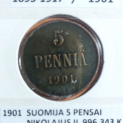 SUOMIJA 5 PENSAI 1901 m. SUOMIJA 5 PENSAI 1901 m.