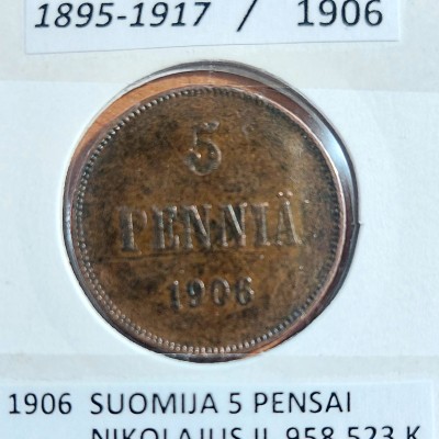 SUOMIJA 5 PENSAI 1906 m. SUOMIJA 5 PENSAI 1906 m.